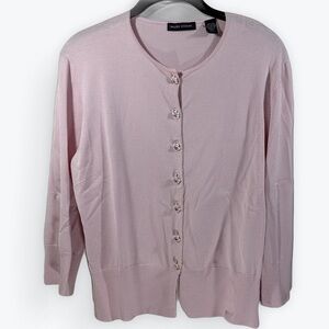 Valerie Stevens Light Pink Knit Silk Top Gemstone Flower Buttons